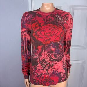 Vintage Y2K Fleurish Women's Shirt Large Thermal Waffle Knit Floral L/S JJ27